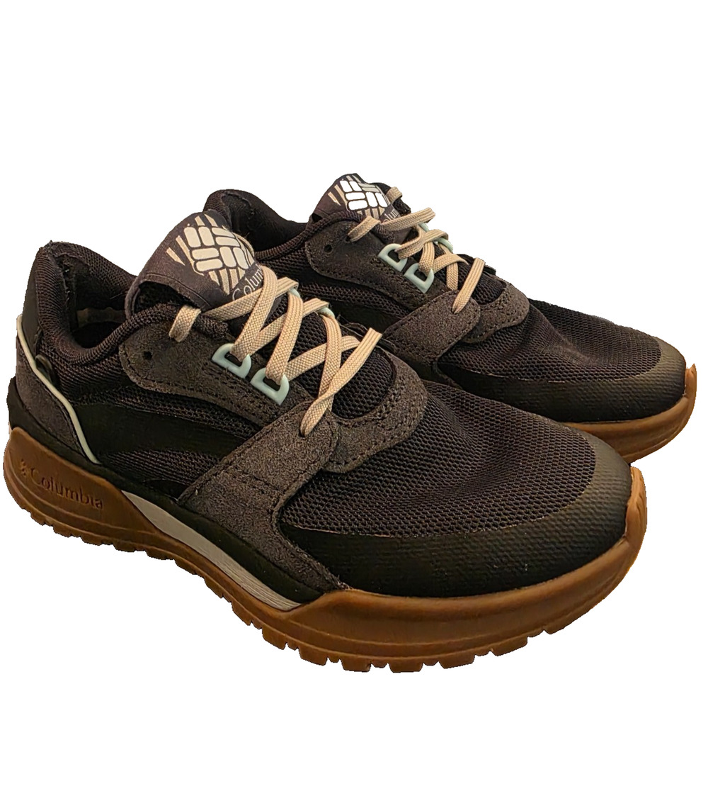 Columbia Hiking Sneakers Men 6 Black Gray Mesh Suede Lace-Up Gum Sole Gorpcore